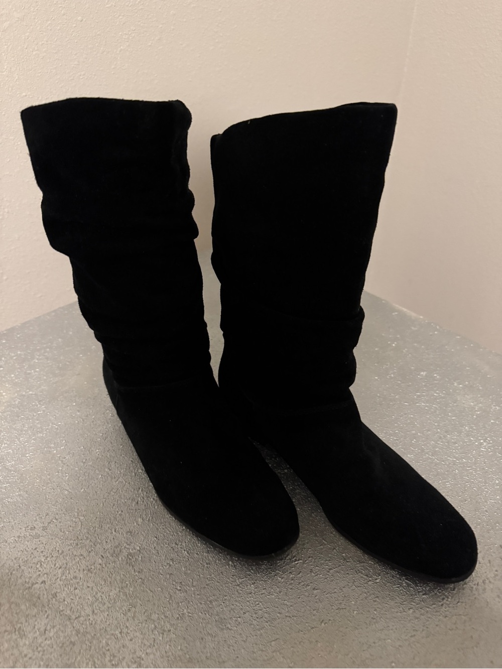 Othr Black Suede Slouchy Mid-Calf Heeled Boots
